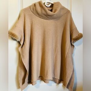 Max & Moi Merino Wool & Cashmere Poncho with Mink Trim Size Small